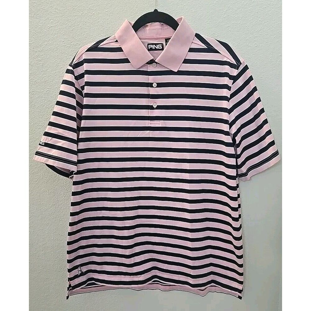 Ping‎ Performance Large Pink Striped Golf Polo Shirt Short Sleeve